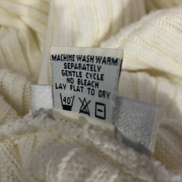 Vintage Y2K Ribbed Turtleneck Sweater Women Sz M Ivory Fringe Chunky Acrylic - Picture 8 of 8